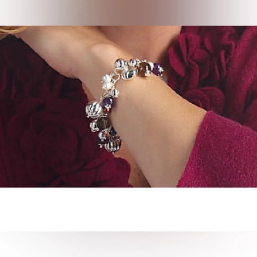 Arte D’argento Sterling silver multi gemstone Pearl charm bracelet.
